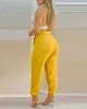 Colorlock Backless Crop Top Pantal Pantalage Set Femmes Summer Two Piece 211105