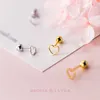 Real 925 Sterling Silver Hollow Simple Hearts Classic Stud Earrings Fashion Tiny Earring For Women Fine Jewelry 210707