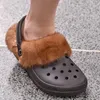 Sandals Sexy Leopard Furry Women Hole Garden Shoes With Fur Sock 2023 Winter Warm Female Slip On