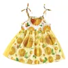 Criança meninas meninas sem mangas laranja print princesa vestido saia princesa vestido saia crianças roupas q0716