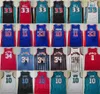 Vintage Basketbol Vintage Isiah Thomas Jersey 11 Michael Mike Bibby Grant Hill 33 Dennis Rodman 10 Tracy McGrady 1 Hakeem Olajuwon 34 Nefes Alabilir Retro Hot Men