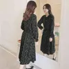 Femmes manches en mousseline de soie robe noire longue élégante mode florale a-ligne bureau dame robes de soirée 2601 50 210417