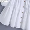 Femmes Vintage col carré simple boutonnage plis popeline Mini robe femme Chic manches bouffantes blanc Kimono Vestidos DS8198 210416