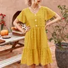 Sukienki letnie Kobiety Elegancka Czarna Sukienka Wysoka Talia Dorywczo Luźne V-Neck Party Yellow Boho Szyfonowe Damskie Sundress Odzież 210514