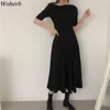 Kobiety Sukienka Elegancki Temperament Off Ramię Slim Talii Vestidos Summer Koreanrobe Maxi Dresses 4J146 210519