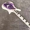 Super sällsynta 4 strängar Prince Symbol One Eye White Electric Bass Guitar Hand Word Paint, 26 Frets, Svart Block Inlay