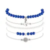5Pcs/Set Fashion Bohemian Braelet Bangle Silver Color Compass Leaf Heart Charm Bracelet For Women Party Beads Jewelry