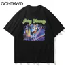 Camisetas de gran tamaño Hip Hop Creative Pistol Girl Print camiseta Casual Punk Rock gótico ropa informal suelta camisetas Tops 210602