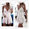 Vestidos casuais femininos sexy vestido de verão moda sem costas sem mangas decote em V profundo renda floral sólido pornô mini streetwear verão