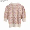 Mulheres vintage animal floral padrão crochet tricô camisola feminino manga curta casual slim chique tops s680 210416
