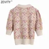 Femmes Vintage Animal Motif Floral Crochet Tricot Chandail Femme À Manches Courtes Casual Slim Chic Pulls Tops S680 210416