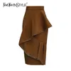 Falda de volantes de patchwork asimétrico para mujer de cintura alta faldas de tweed irregulares mujeres moda elegante 210521