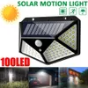 100 LED Solar Powered 600lm PIR Motion Sensor Wall Light Outdoor Garden Lamp 3 Modes - Black 1pc