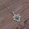 Men White Gold Maple Leaf Zircon Pendant Chain Necklace For Hip Hop Jewelry