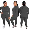 Плюс размер 5XL 2 кусок наборы женщин Hoodie Zip Card Super Stretchsuits Leggings Solid Simple Outfit оптом Dropshipping Y0625