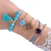 Bijoux à la main en gros bijoux tendance boussole courbure turquoise diamant pendentif pendentif six pièces bracelet