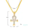 Egyptian Ankh Key of Life Bling Rhinestone Cross Pendant With Red Ruby Pendant Necklace Set Men Hip Hop Jewelry273r