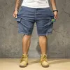 Plus Size 48 50 52 Men's Loose Blue Denim Shorts Summer Big Pocket Straight Jeans Cargo Shorts Male Brand 210720