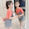 Crianças roupas xadrez tshirt + meninas curtas roupas de verão retalhos grandes estilos casuais estilo para crianças 210527