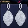 Pieno Micro Pavimentato Cubic Zirconia Grande Goccia Pendenti Donne Orecchini Lunghi per la Cerimonia Nuziale Abiti Da Sposa Gioielli CZ648 210714