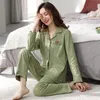 Kvinnors Sleepwear Kvinnor Dubbelsidig Pure Bomull Pajama Set Vår Sommar Kardigan Lapel Pajamas Stor Storlek Lös två-pice Suit Home Wear