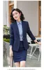 フォーマルな紺ブレザー女性のためのスカートスーツオフィスレディース作業服長袖ジャケットセット OL スタイルドレス