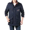 Heren Trench Coat Midden-Length Jacket Spring en Autumn Casual Losse Losse Hooded Plus Size Long Men Heren Coats