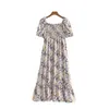 Dorywczo kobieta rozciągliwy drukowane ruffles długi suknia wiosna mody damy drapowane es kobiety eleganckie wakacje 210515