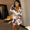 Casual Dresses Women's Boho Floral Printed Shirt Dress Ladies Satin Silk Long Sleeve Loose Evening Party Beach Summer Sundress