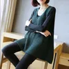 Mid-length Loose V-neck Sweater Vest Femal Plus Size Sleeveless Solid Color Simple Fashion Knitted Pullover Women Spring 210915