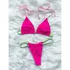 Badkläder dam Sexig sträng Patchwork Baddräkt Dam Triangel Micro Bikini 2021 Ihålig baddräkt Högskuret Retro Bad