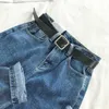 Coréen hautes jeans de la ceinture solide de la ceinture solide Harem Pantalons perdus occasionnel Plus Taille Pantalon Denim Denim Pantalon Femme avec ceinture 210715