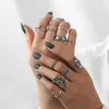 Cluster Rings Bohemian Hollow Water Drop Pattern Vintage Ring Set Crystal Flower Leaf Hand For Women Gift