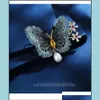 ピン、ブローチジュエリー刺繍蝶女性のための贅沢なクリスタルブローチかわいい美しい昆虫冬クリスマスギフトラペルピンドロップDE