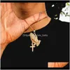 Anhänger Drop Lieferung 2021 Hip Hop Rapper Iced Out betende Hand Anhänger Halsketten für Männer Frauen Gold Farbe Charme Schmuck Halskette Kette auf