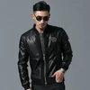 Crâne strass vestes en cuir synthétique polyuréthane hommes haute rue Style col montant Sudaderas Hombre côtes manches Streetwear hommes et manteaux