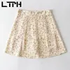 vintage pastoral floral print Chiffon women Skirts Zipper High Waist Slim With lining Mini Skirt Spring Autumn 210427