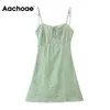 Dot Print Spaghetti Strap Beach Dress Women Sexy Sleeveless Bow Tie Mini Dresses A Line Backless Summer Sundress 210413