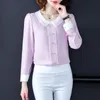 Col claudine à manches longues en mousseline de soie Blouses femme grande taille dames hauts roses hauts bureau dame femme Blusa Mujer Moda 6933 210417