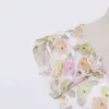 Décontracté imprimé évider robe pour femmes col en V sans manches à lacets nœud papillon Maxi robes femme coréenne été mode 210520