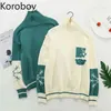 Korobov New Cute Cartoon Rabbit Contrast Color Pullovers Snowflake Pattern Long Sleeve Turtleneck Sweater Women Pull Femme 210430