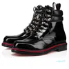 Winter Mäns Ankel Boot Luxury Designer Calfskin Tjockhåriga Röda Solade Skor Med Råkant Silver Hook and Buckle Strap Round Toe