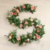 2,2m Konstgjorda blommor Vine Fake Silk Rose Ivy Flower For Wedding Decoration Vines Hängande Garland Heminredning