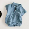 Sommer Baby Girl Kleidung Kurzarm Big Taschenlampen geboren Cowboy -Overall 210429