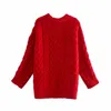 Осенью и зимняя ретро ленивый красный поворот вязаный свитер свободного круглого шеи пуловер весь матч Топ 210521