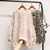 Moda Outono Pullovers Leopardo Knit Camisola Mulheres Pulôver Estilo Coreano Loose Mulheres Preguiçoso Jumper Top 210420