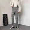 2022 Erkek Moda Trendi Düz Sıradan Pantolon Retro Çalışma Sırıştırıcıları Çıkarılabilir Kore Ekose Baskı Romper Tulum S-2XL Y220308