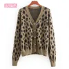 automne version coréenne de la veste tricotée rétro fille léopard mignon cardigan femme à simple boutonnage à manches longues 210507