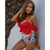 Seksi Fırfır Yüksek Bel Bikini Mayo Kadın Mayo Çapraz Omuz Banyo Takım Elbise Yaz Plaj Kıyafeti 210621