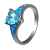 Anneaux de mariage Ufooro Love Heart Zircon Fire Opal Ring Black Gun Engagement pour femmes Lady Couple Promesse Accessoires